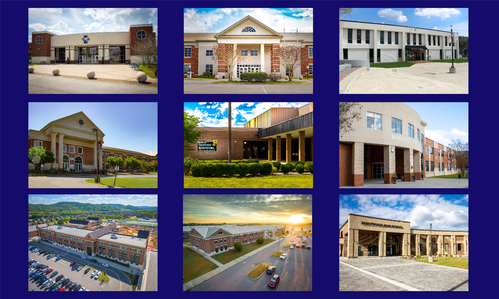 Exterior pictures from nine different schools